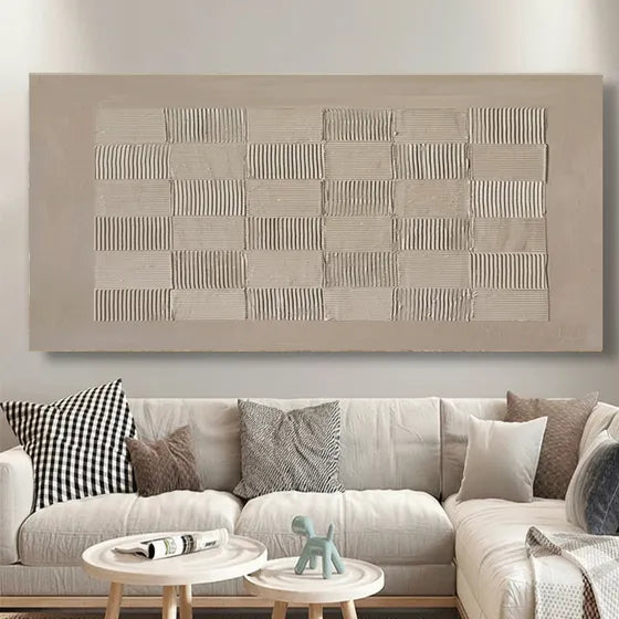 Cuadro Textura Nordico Abstracto Minimalista 120x70 Textura Beige Beige