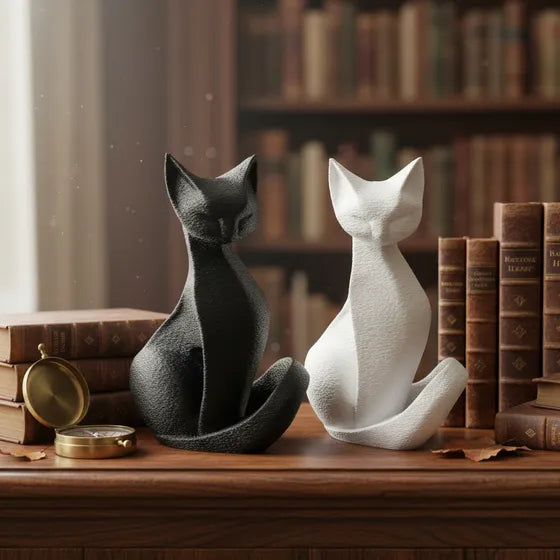 Estatua Decorativa Gato Nórdico Minimalista 18cm Pack 2 Unidades