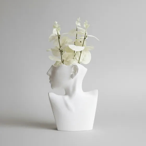 Jarron Cuerpo De Mujer Estética Minimalista Blanco Florecer