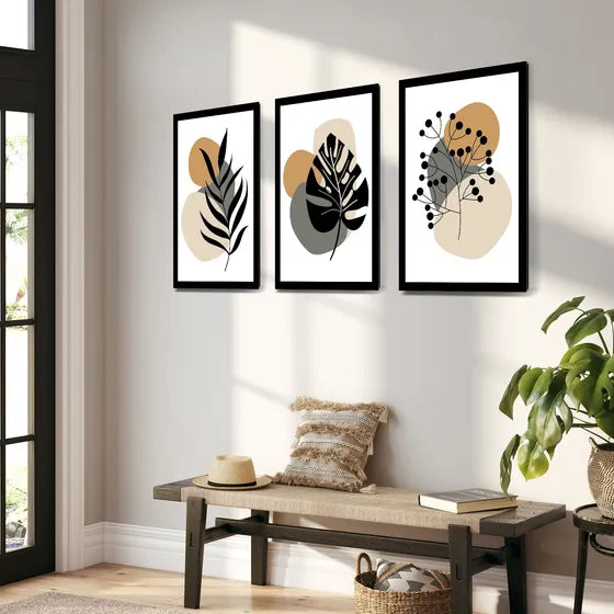Set De Cuadros Botanica Minimalista 45x30 Contorno Impreso Negro